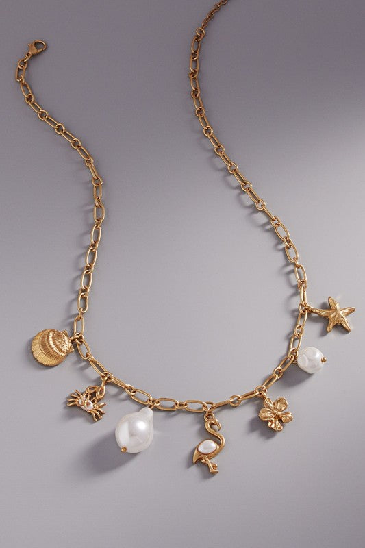 Summer Sealife Vintage Pearl Charm Short Necklace