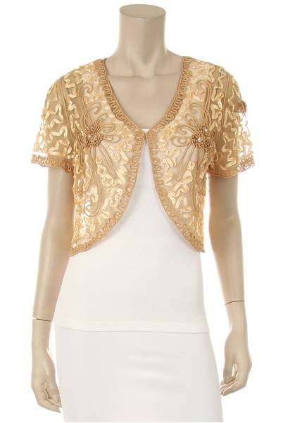 Lace Bolero Jacket Short Sleeve w/ floral pattern,small rhinestons