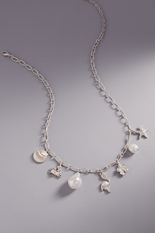 Summer Sealife Vintage Pearl Charm Short Necklace