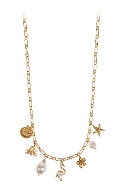 Summer Sealife Vintage Pearl Charm Short Necklace