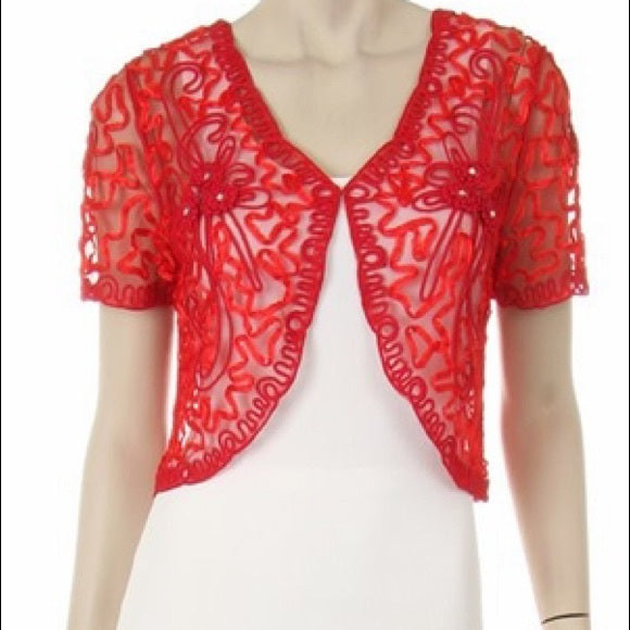 Lace Bolero Jacket Short Sleeve w/ floral pattern,small rhinestons