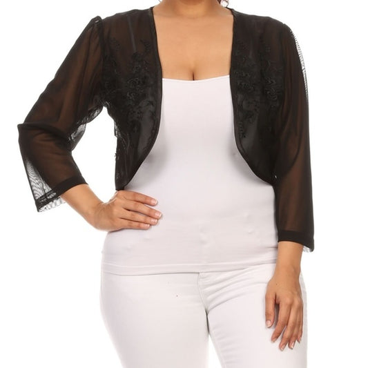 Plus size solid sheer long sleeve relaxed fit