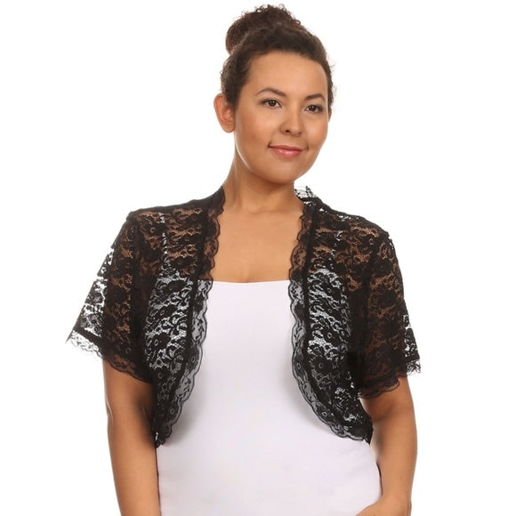 Cute Black Lace Floral Short Sleeve Shrug.